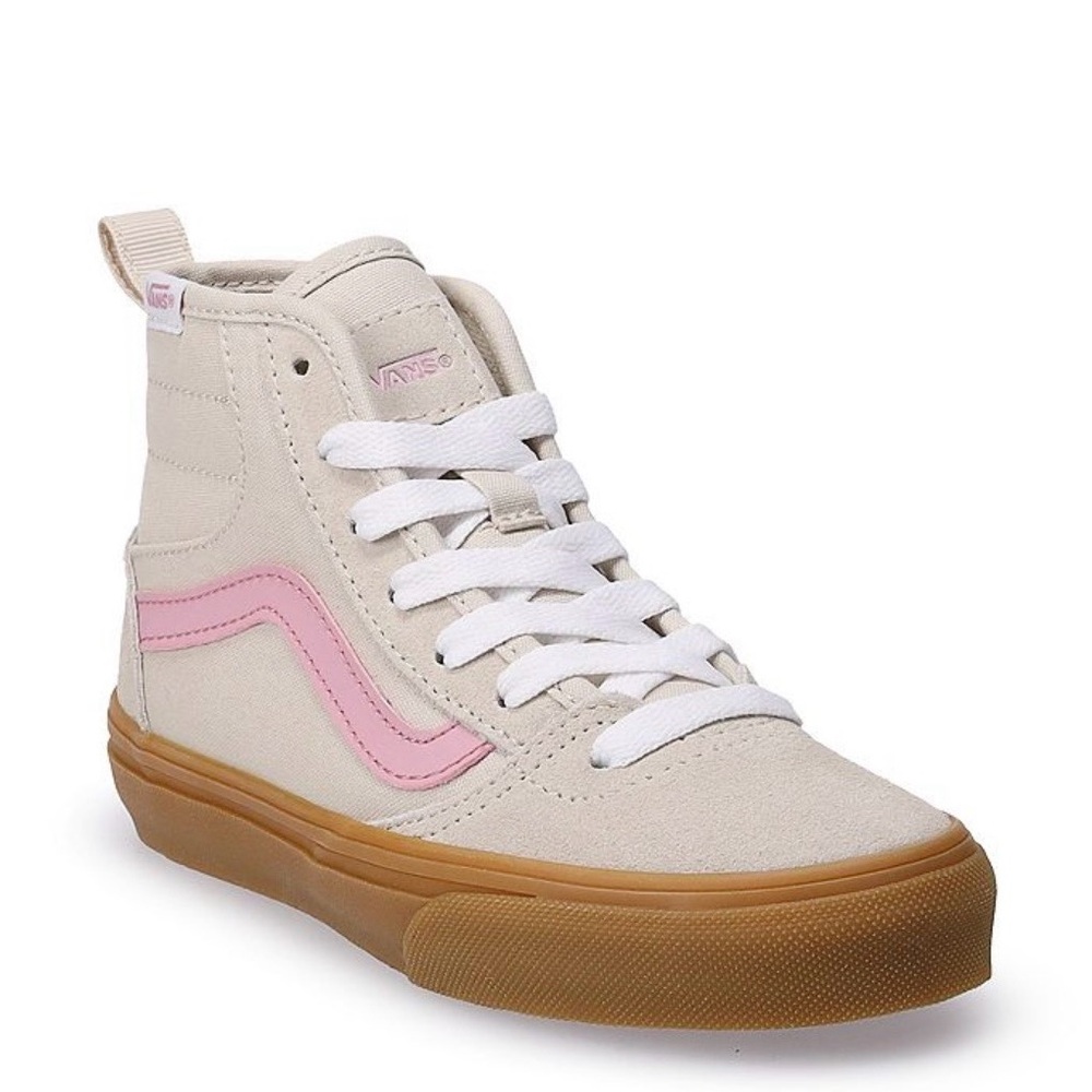 Vans Cream High-Tops with Pink Accent